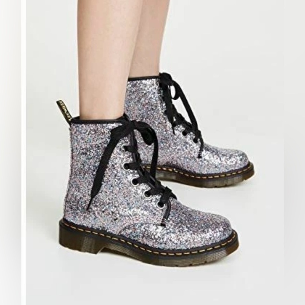 Dr Martens Boots Glitter J Combat 1460 Chunky Lace Up Girls Kids Size 3 Rainbow